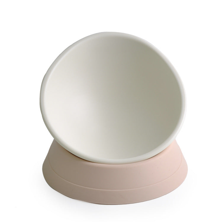 White non-slip cat bowl with adjustable angle for flat-faced cats, designed for comfortable feeding.