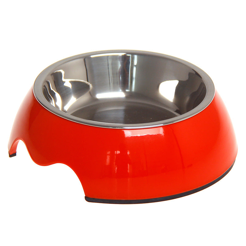 Red stainless steel pet bowl from Brandywines Time with non-slip base, ideal for food or water for small to medium pets.