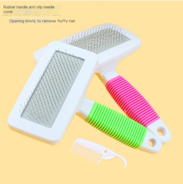 Brandywines Time pet grooming steel comb with green handle, designed for grooming and detangling pets efficiently.