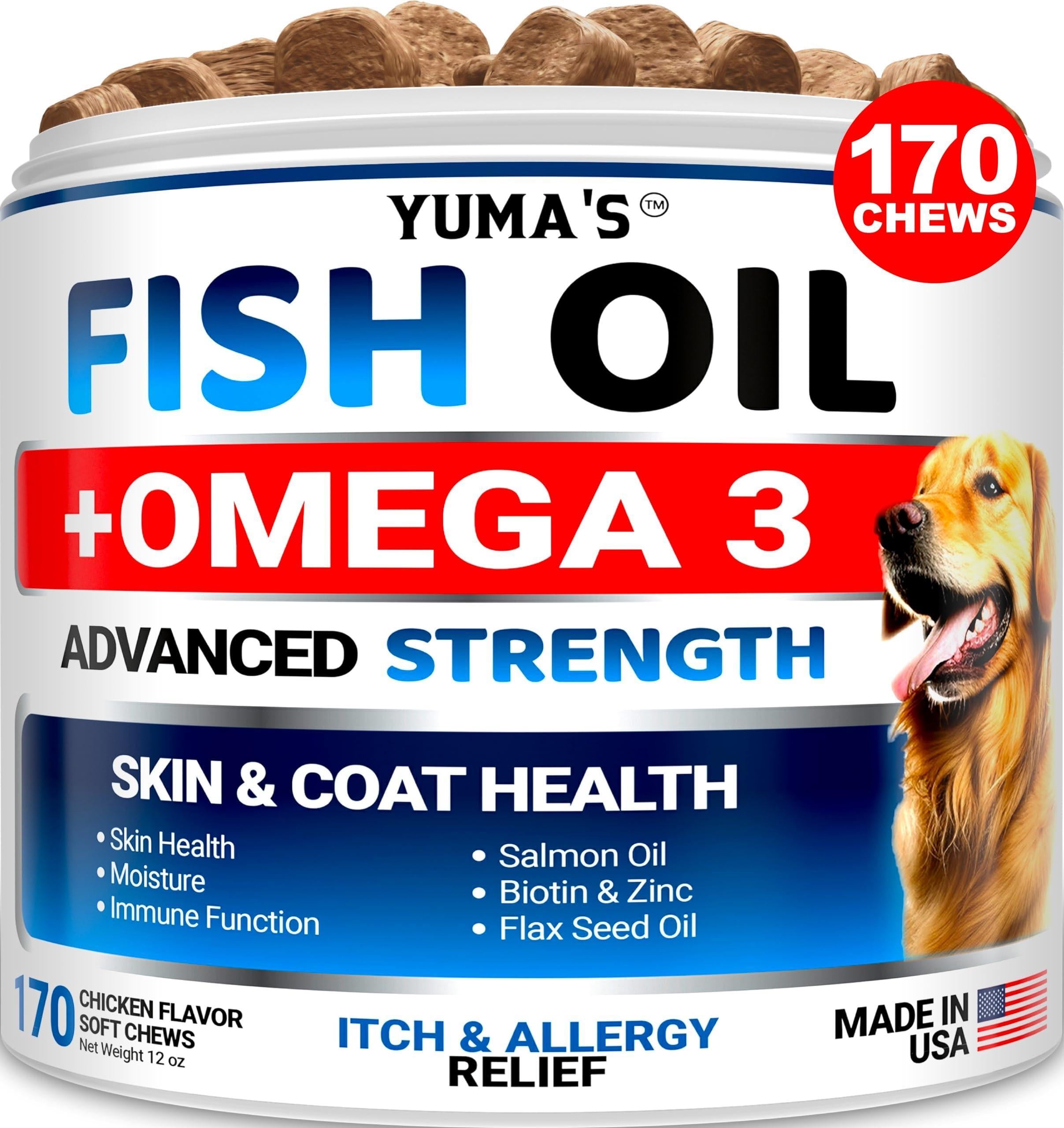 Brandywines Time Omega 3 fish oil chews for dogs, skin and coat supplement, 170 chews in a natural pet supplement jar.