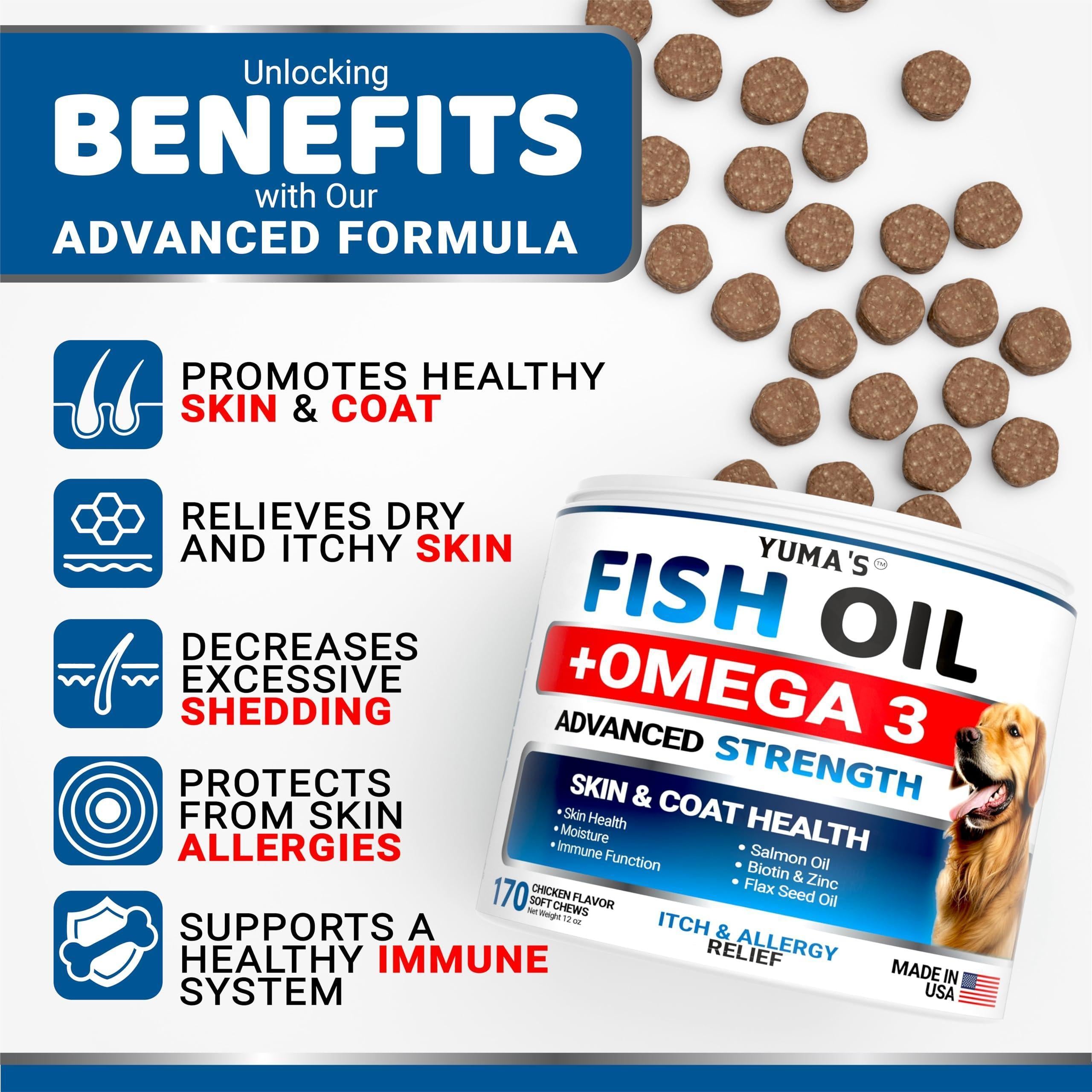 Brandywines Time Omega 3 Fish Oil for Dogs skin and coat chews, pet supplement with 170 soft chews for healthy fur and skin