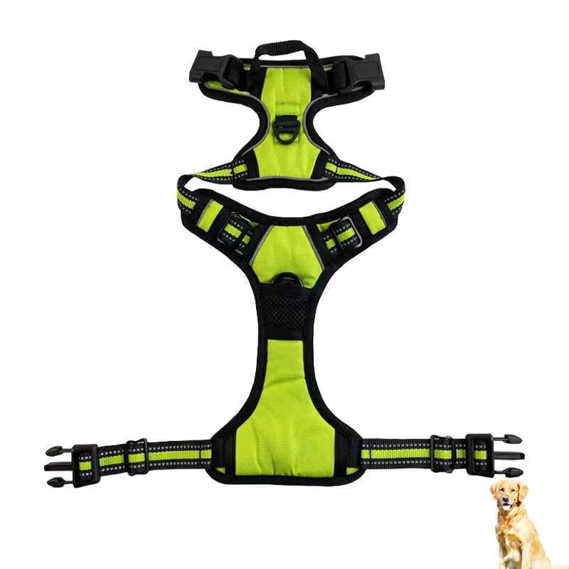 Black Brandywines Time reflective nylon dog harness showing chest and back straps with reflective material for visibility.