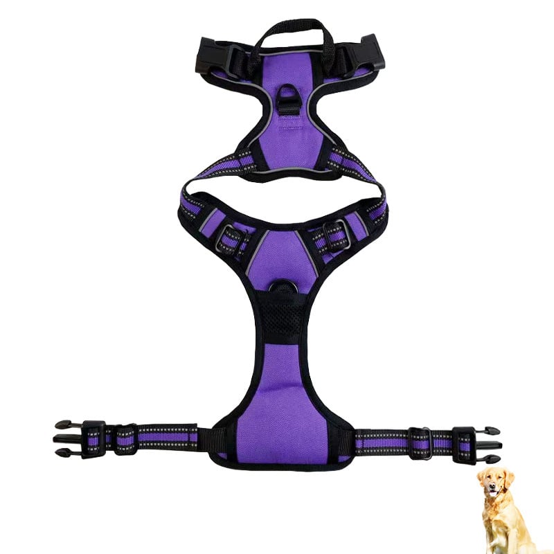 Reflective nylon chest and back harness for dogs by Brandywines Time, black with reflective strips for visibility and safety.