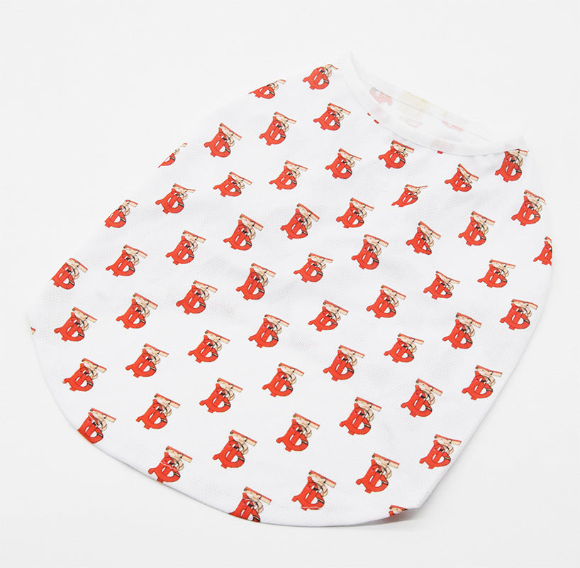 Black summer full print pet vest for small dogs by Brandywines Time, featuring colorful tropical design and lightweight pet apparel.