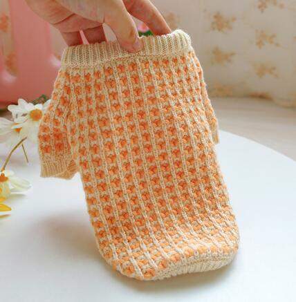 Orange Dibi Bear pet sweater for dogs and cats, Brandywines Time pet apparel, cozy autumn and winter pet clothing.