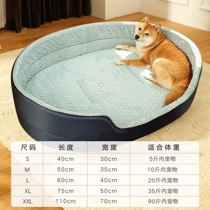 Green washable dog bed cover by Brandywines Time, removable and designed for pet beds, shown on a pet bed without the mat.