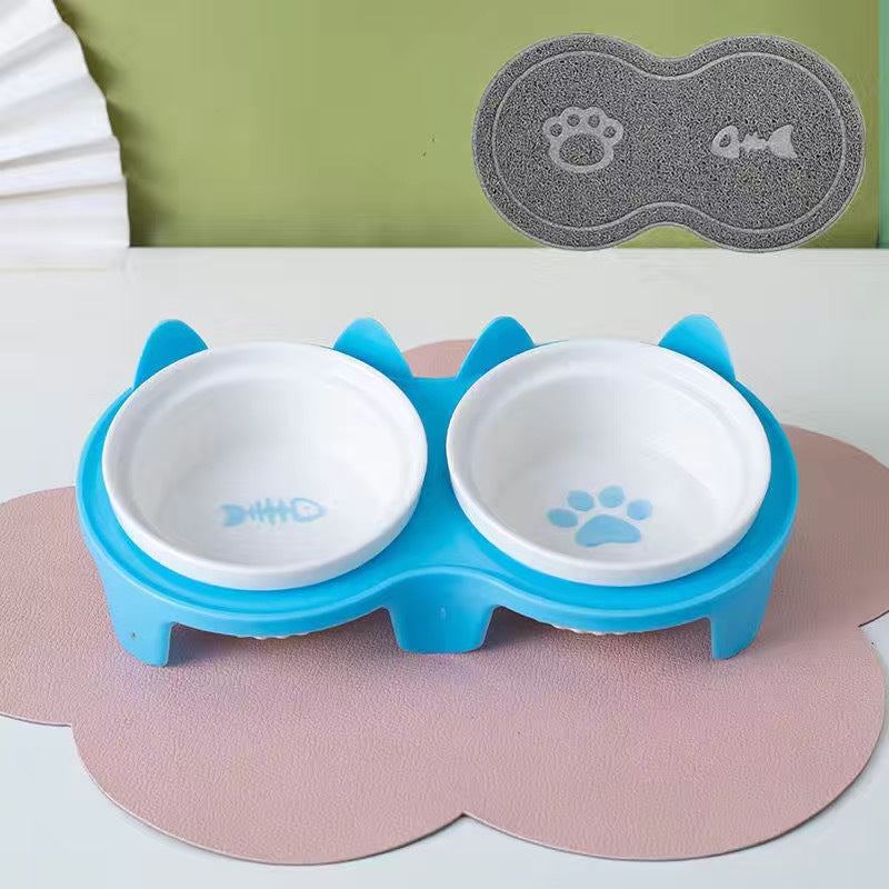 Cat Bowl Ceramic Double Bowl Water Bowl Tall Diagonal Pet Bowl supplies