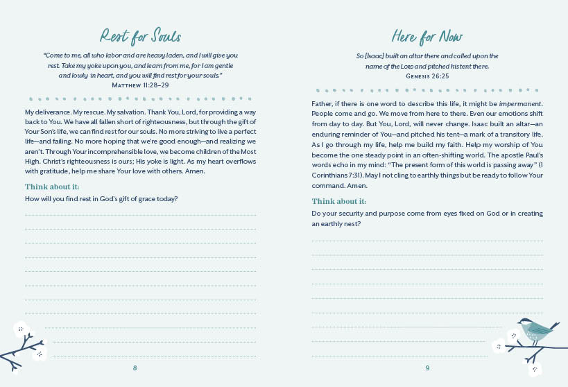 Religious prayer journal titled Faithful in Prayer by Erin Chronos, featuring a cover with spiritual imagery and devotional prompts.