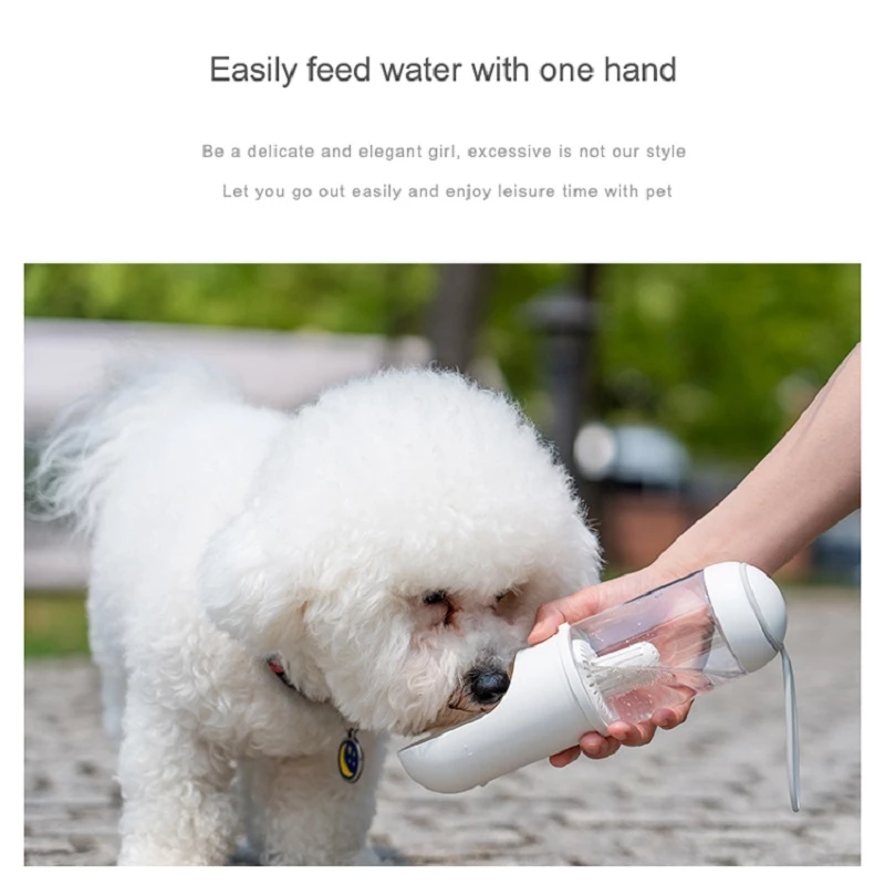 Pink outdoor travel pet water dispenser for dogs and cats by Lilac Milo, portable water bottle for pets on the go.