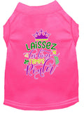 Rose Chloe Mardi Gras dog shirt with vibrant screen print, featuring colorful designs and festive details for pet apparel.