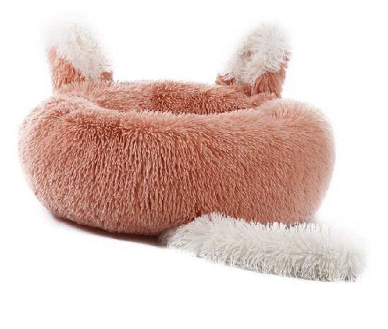 Teal Zeus plush cat bed with ears and tail, soft and cozy for small dogs and cats, featuring a cute, cushioned design.