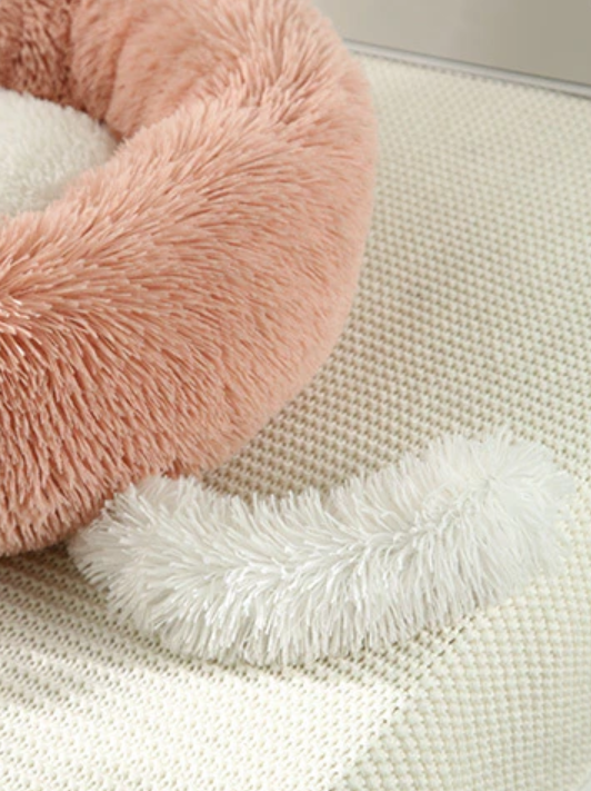 Teal Zeus plush pet bed with cute ears and tail, designed for cats and small dogs, featuring soft, cozy fabric.