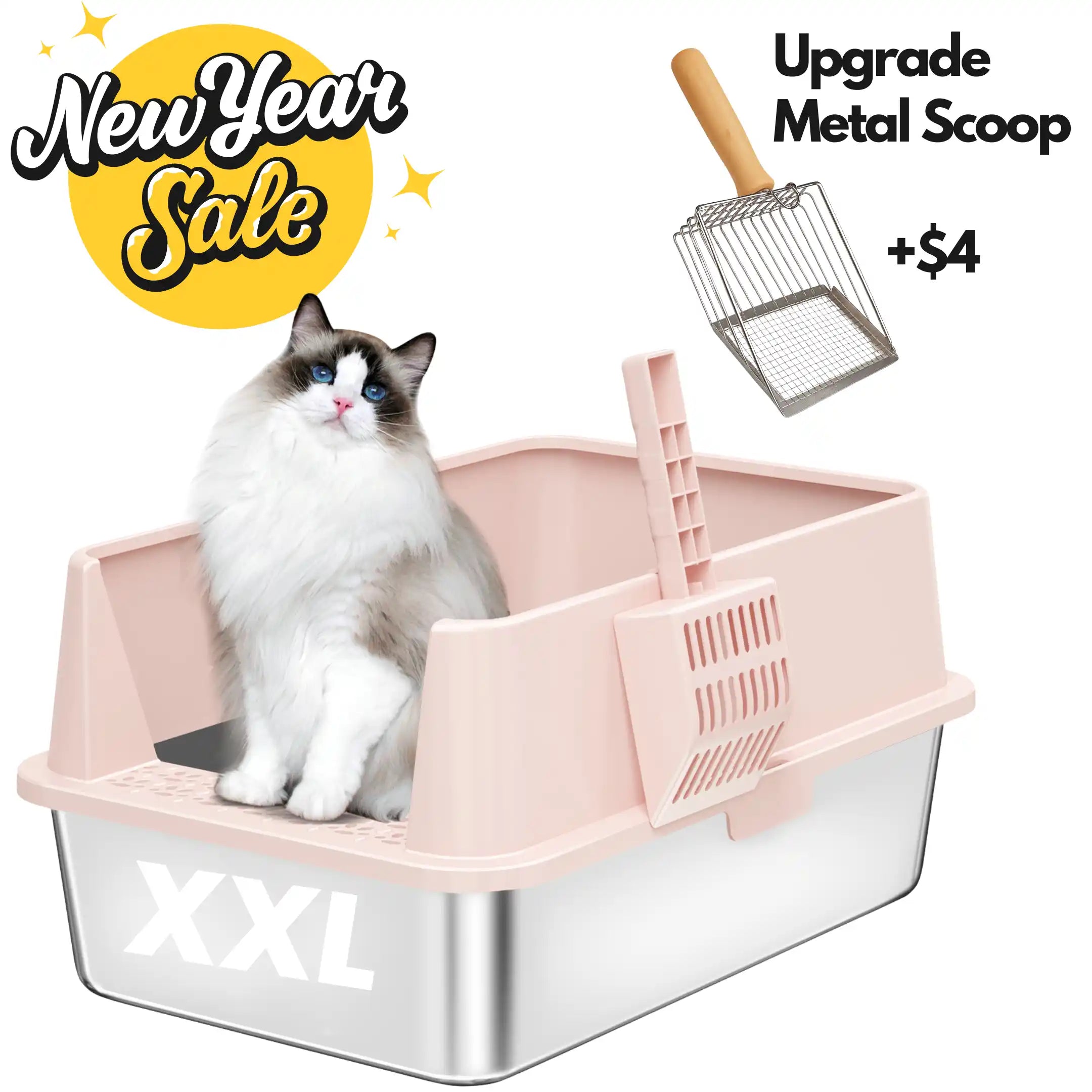 XXL Stainless Steel Cat Litter Box with Lid – High Sides, Low Entry, Easy to Clean, Odor-Free, Anti-Leak | Buy 2 & Save $10