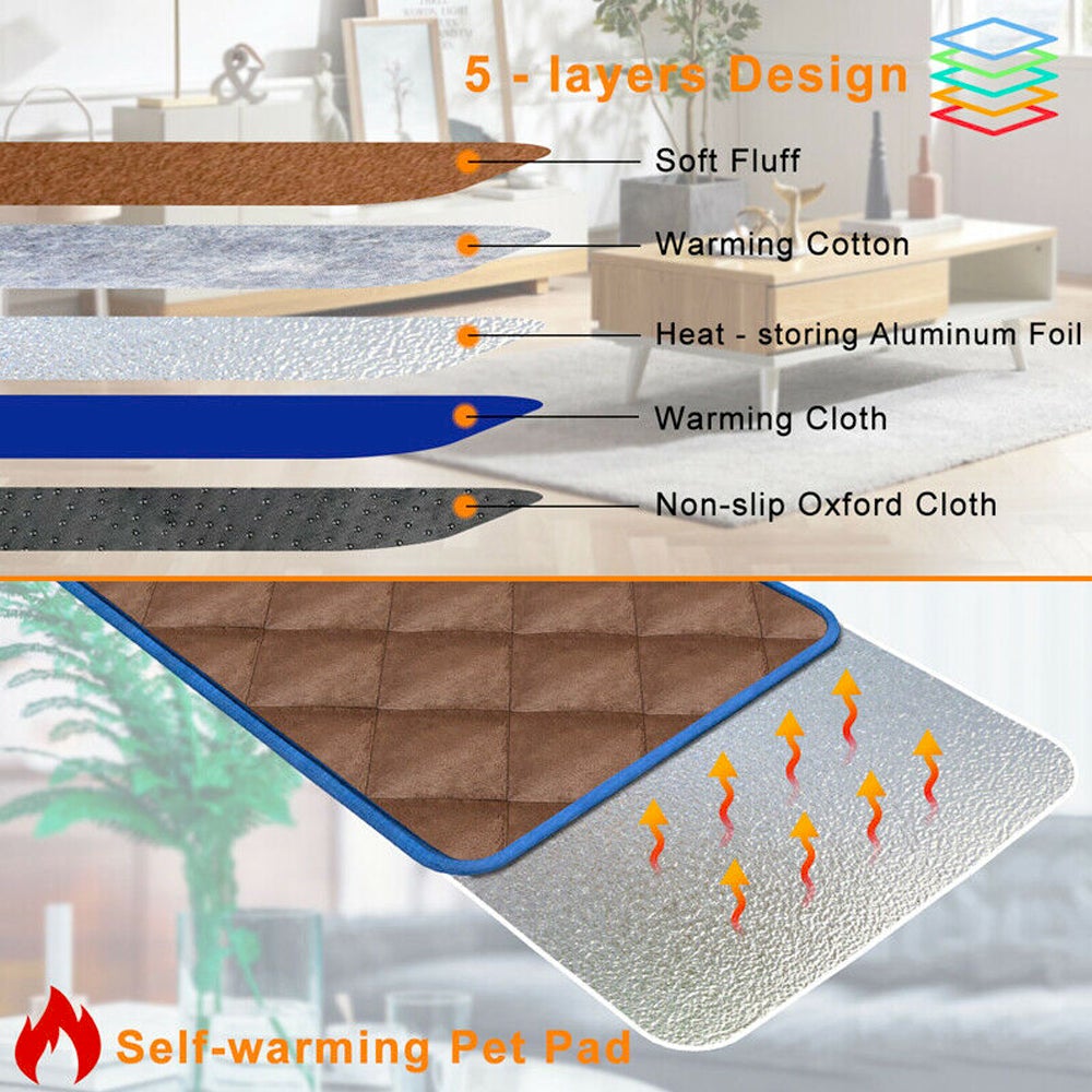 Yellow Pandora self-heating thermal pet bed for dogs and cats, soft mattress with cozy, insulating fabric.