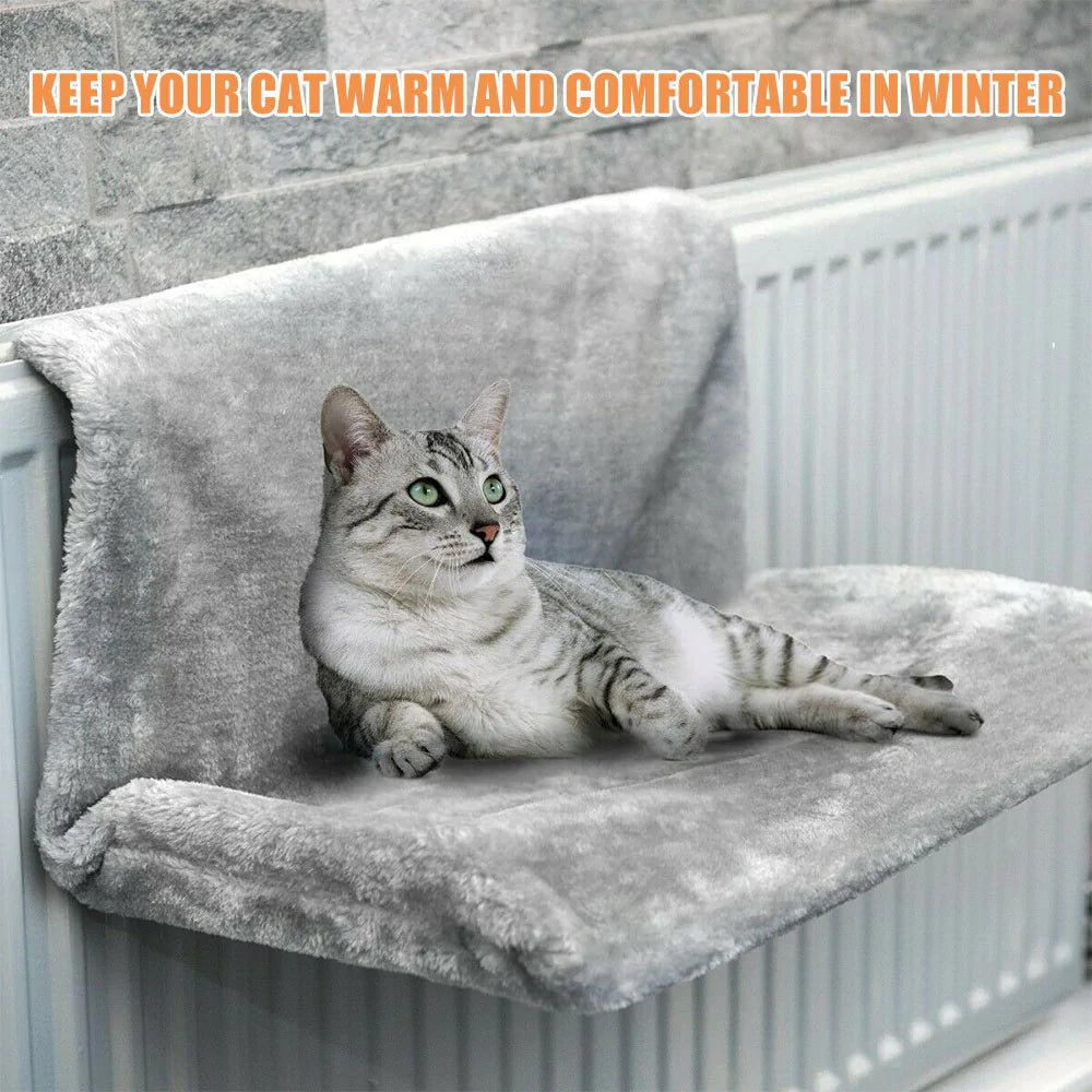 Yellow Pandora cozy portable hanging cat hammock bed with soft gray fabric, designed for comfortable feline relaxation.