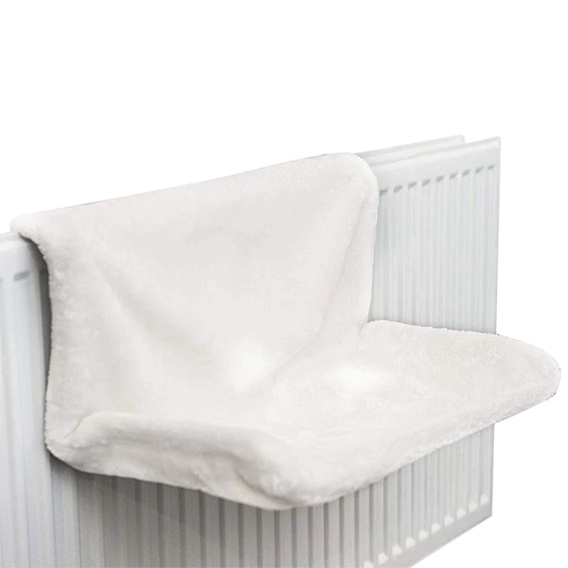 Yellow Pandora cozy portable cat hanging hammock bed with soft gray blankets, perfect for comfortable feline relaxation.