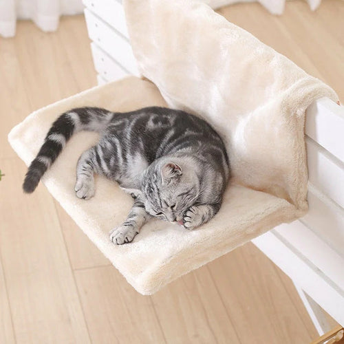 Yellow Pandora cozy portable hanging cat hammock bed with soft blankets and gray fabric for comfortable feline relaxation.