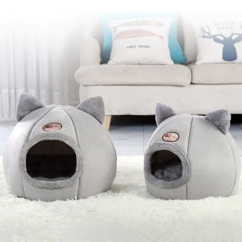 Yellow Pandora Cozy 2-in-1 pet house bed with soft blankets, designed for comfort and warmth for small pets.