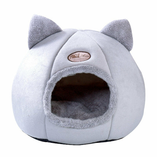 Yellow Pandora Cozy 2-in-1 pet house bed with soft blankets, featuring a warm, plush design for small pets.