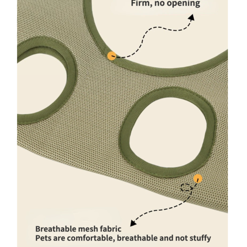 Yellow Pandora cat grooming restraint bag with hammock, black fabric, designed to secure cats during grooming sessions.