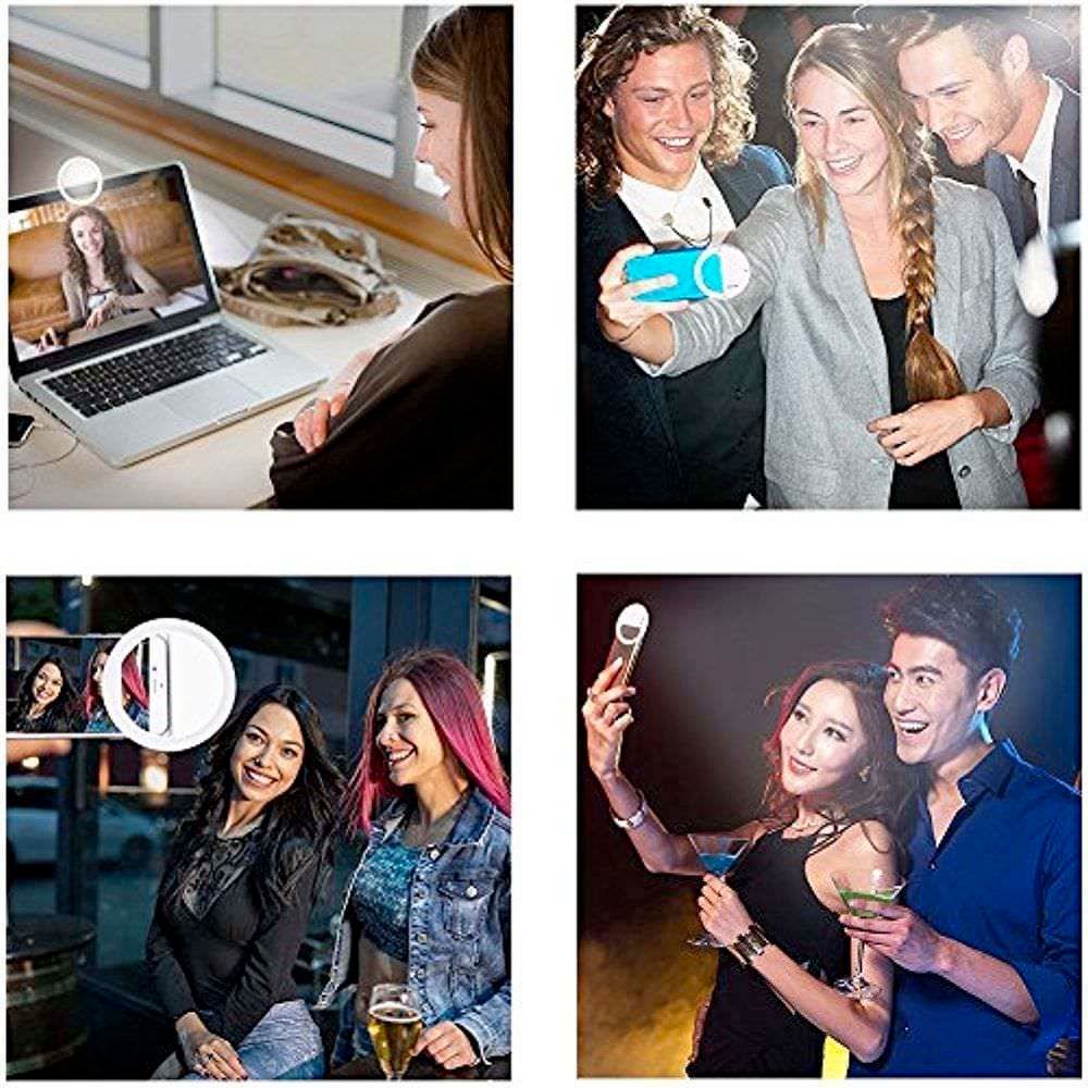 Yellow Pandora portable selfie ring clip-on for mobile phones, provides enhanced lighting for selfies and video calls.