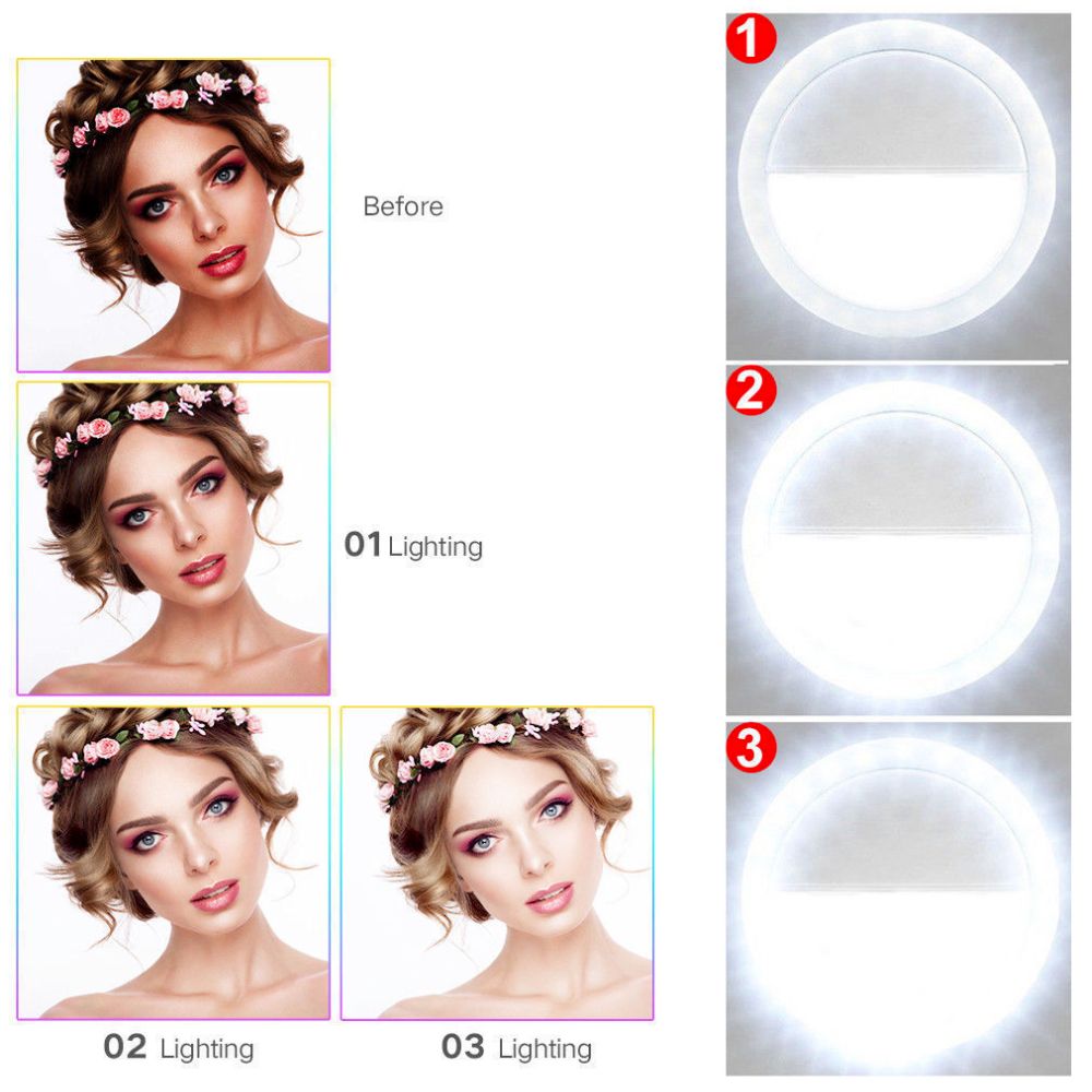 Yellow Pandora portable selfie ring clip-on for mobile phones, provides enhanced lighting for clearer selfies.