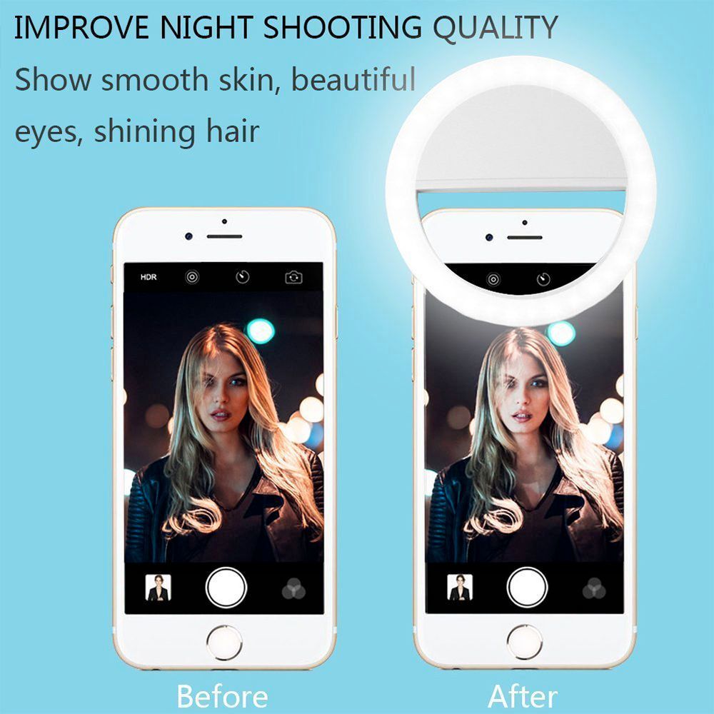 Yellow Pandora portable selfie ring clip-on for mobile phones, compact electronics accessory with adjustable LED lighting for selfies.