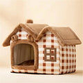 Yellow Pandora plush cat bed with removable roof, cozy design, and soft interior for comfortable pet lounging.